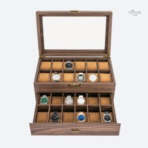 Rangement en bois pour 24 montres, design raffiné