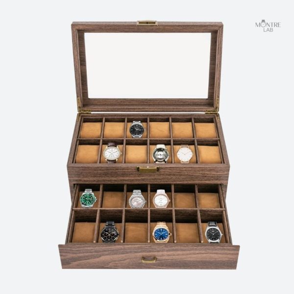 Rangement en bois pour 24 montres, design raffiné