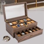 Boîte de rangement pour montres en bois, 24 compartiments