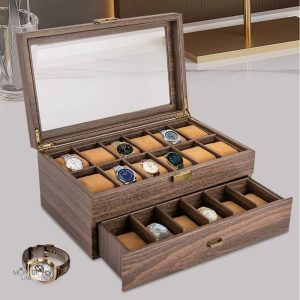 Boîte de rangement pour montres en bois, 24 compartiments