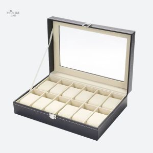 Boîte à montres en cuir avec 12 compartiments