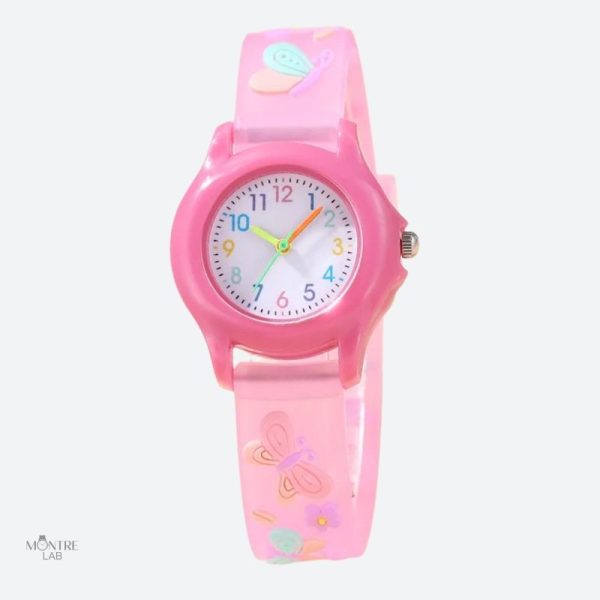montre-apprentissage-enfant-fille-bracelet-papillons-1 Montre enfant fille avec bracelet papillons colorés