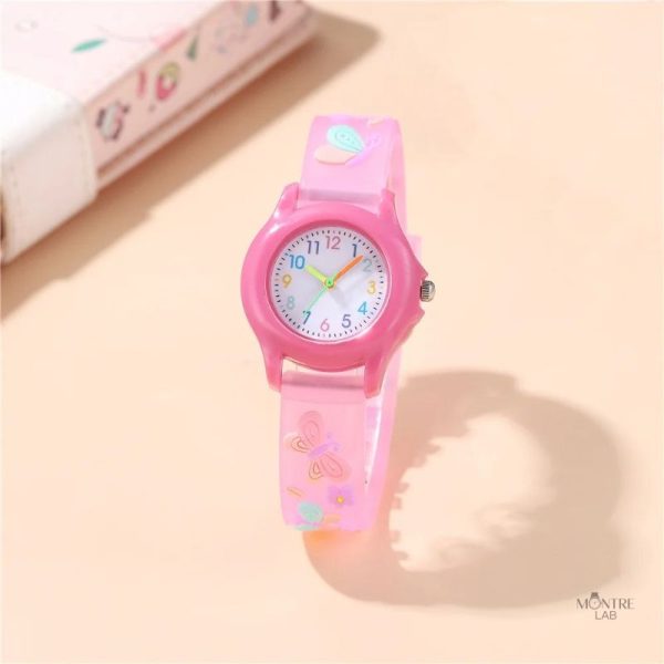 Montre éducative pour fille avec design papillons