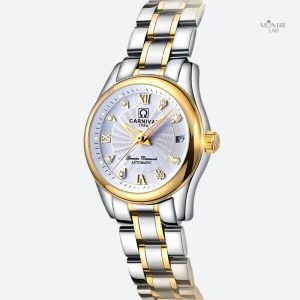 Montre automatique femme acier bicolore avec cadran cristal