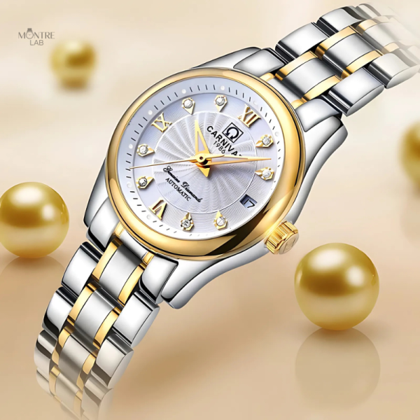 Style raffiné pour montre automatique en acier bicolore