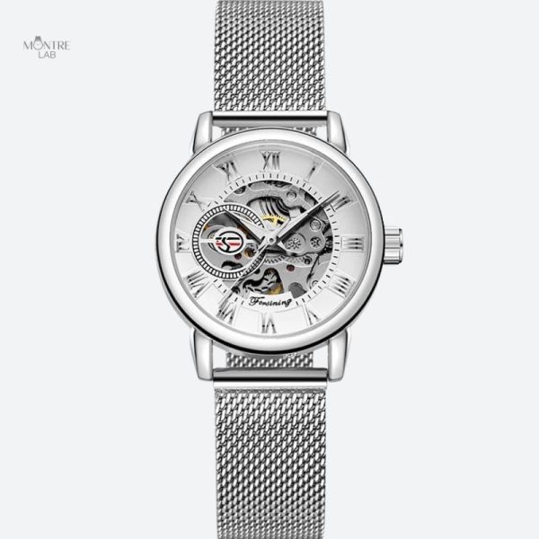 montre-automatique-femme-bracelet-acier-maille-cadran-ajoure-1 Montre automatique femme bracelet acier maille