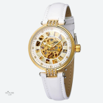 Montre automatique femme en cuir avec design diamant