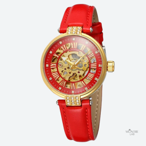 Accessoire de mode féminin : montre automatique cuir