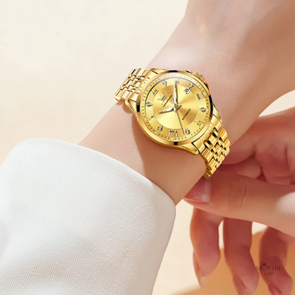 Montre waterproof 30mm, design doré pour femme