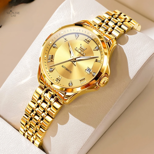 Montre femme automatique dorée, parfaite pour toutes occasions