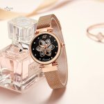 Élégante montre automatique pour femme en maille milanaise