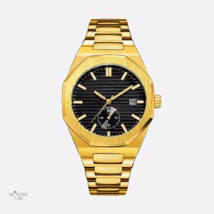 Montre automatique dorée pour homme, design octogonal