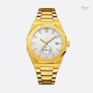 Montre homme dorée avec boîtier octogonal élégant