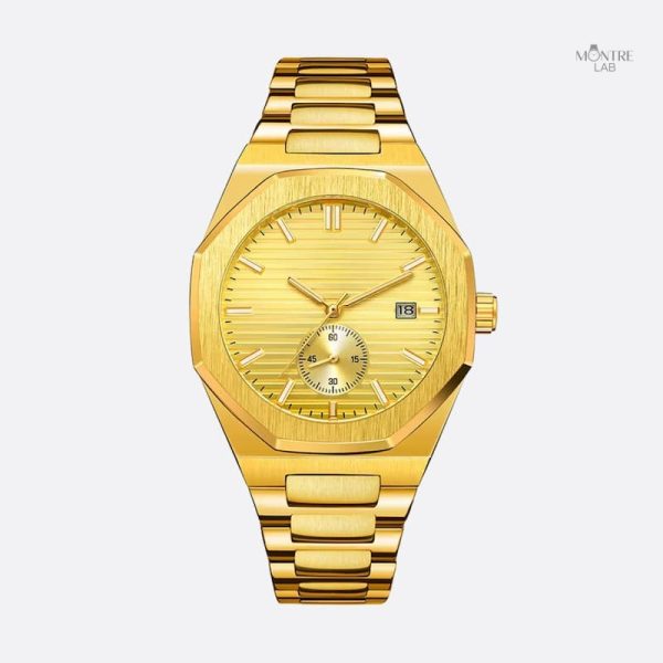 Accessoire de mode : montre automatique masculine dorée