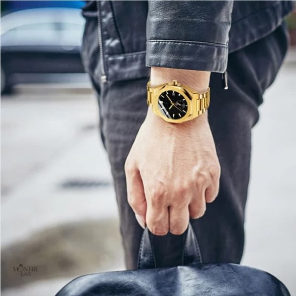 Montre automatique pour homme, finition dorée chic