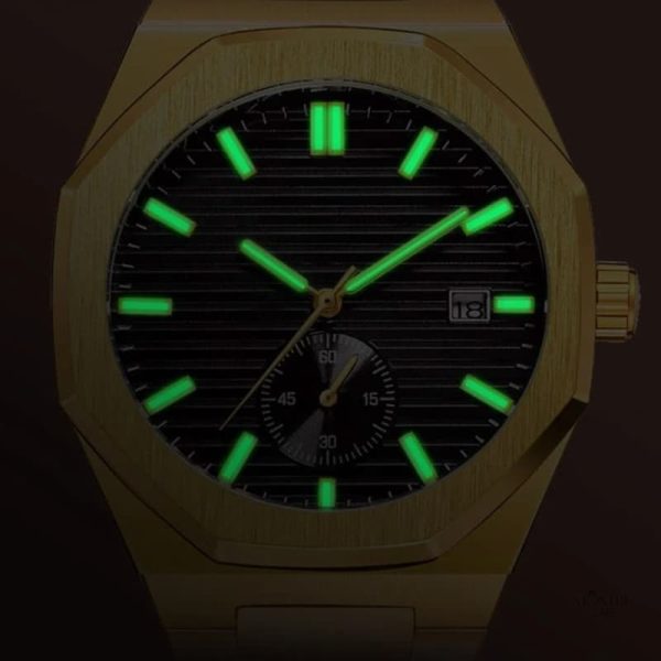 Style contemporain : montre homme automatique dorée