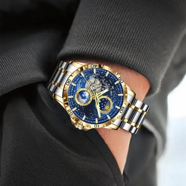 Design galaxie sur montre homme, fonctionnalité étanche