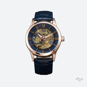 Montre squelette en cuir pour homme