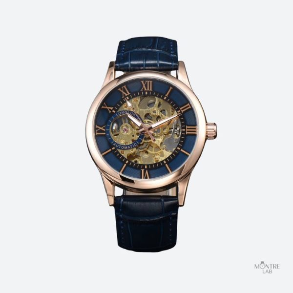 Montre squelette en cuir pour homme