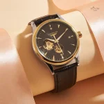 Montre automatique au bracelet en cuir pour homme