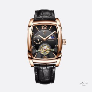 Montre tonneau avec phase de lune élégante pour homme