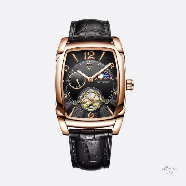 Montre tonneau avec phase de lune élégante pour homme