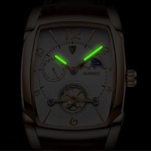 Montre homme automatique avec boîtier tonneau et phase de lune