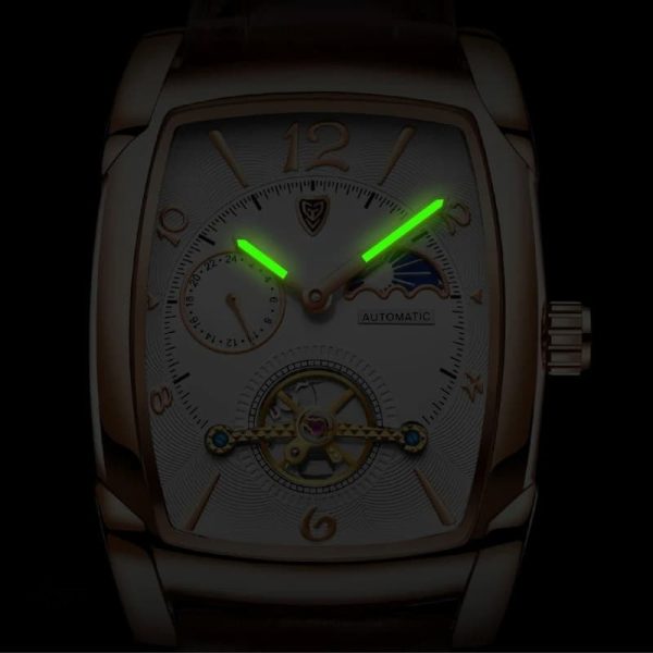 Montre homme automatique avec boîtier tonneau et phase de lune