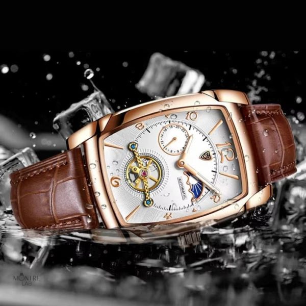 Montre homme phase de lune au style tonneau sophistiqué