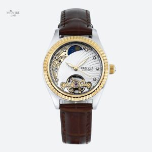 Montre automatique squelette femme bracelet cuir marron