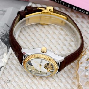 Montre squelette élégante pour femme avec bracelet en cuir