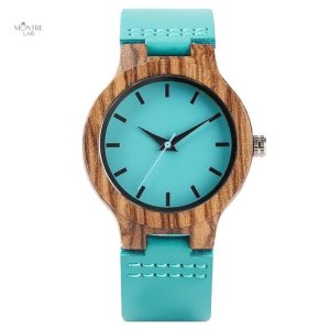 Montre en bois femme avec cadran turquoise naturel