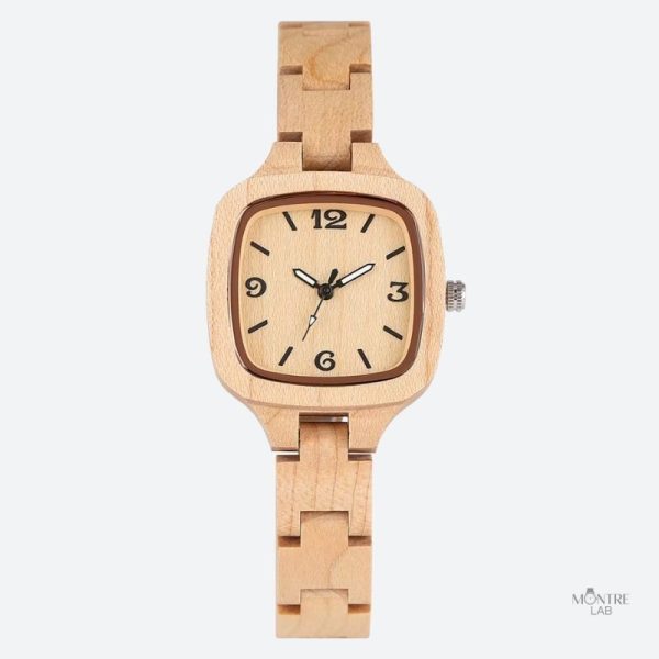 Montre en bois femme avec cadran carré élégant