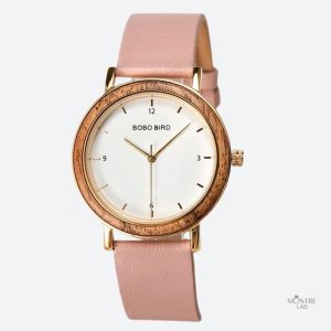 Montre Bois Femme Colorée au Cadran Doré