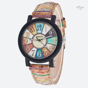 Montre en bois femme Patchwork Rétro