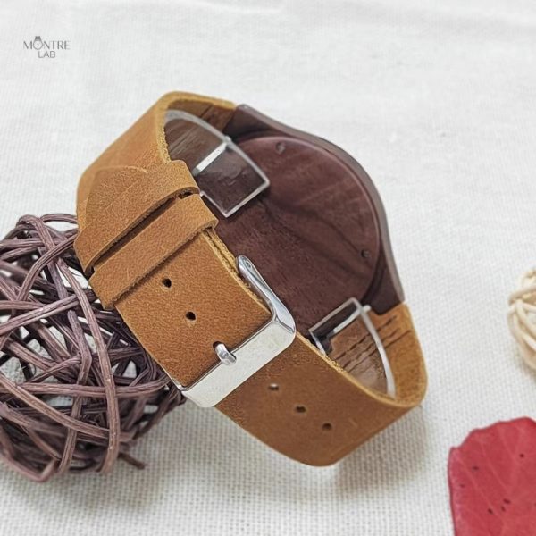 Montre femme en cuir et bois naturel
