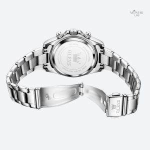 Chronographe femme 35 mm, design argenté élégant