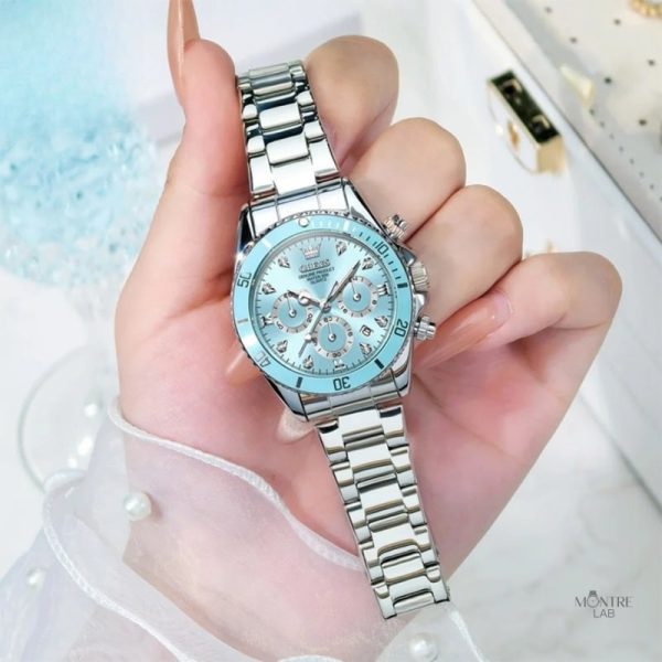 Montre féminine au cadran bleu et design raffiné