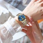 Montre Chronographe Féminine, Cadran Bleu et Style Bicolore