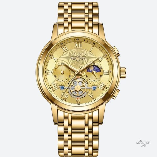 montre-chronographe-femme-doree-phase-lunaire-mecanique-1 Montre Chronographe Femme Dorée Phase Lunaire