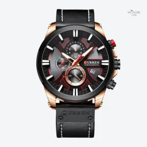 Montre à quartz pour homme, finition cuir raffinée