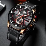 Bracelet en cuir durable sur montre chronographe masculine