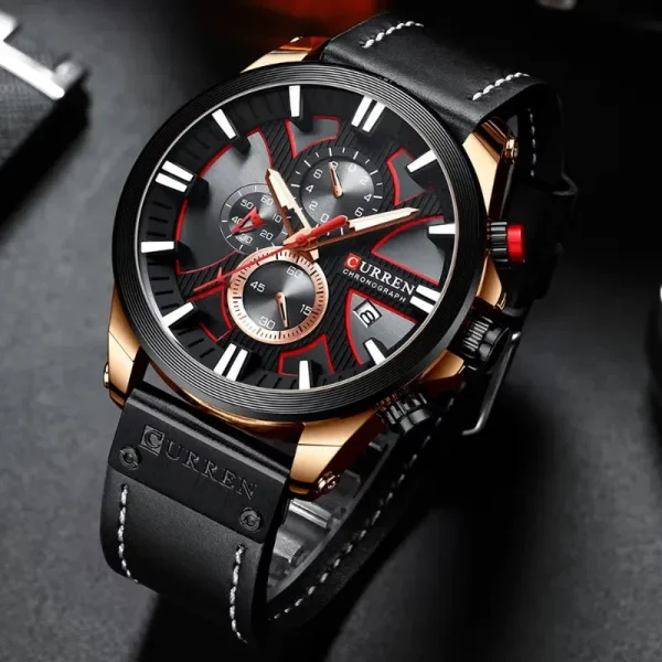 Bracelet en cuir durable sur montre chronographe masculine