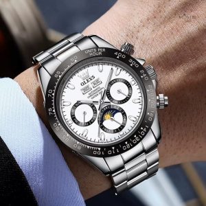 Chronographe Acier pour Homme avec Affichage Lunar