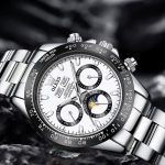 Montre Élégante Homme, Fonction Chronographe et Phase Lunaire