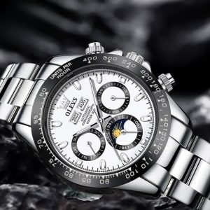 Montre Élégante Homme, Fonction Chronographe et Phase Lunaire