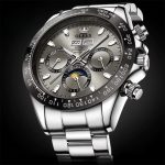 Accessoire Masculin en Acier, Chronographe et Phase de Lune