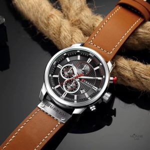Design élégant de montre homme avec bracelet en cuir