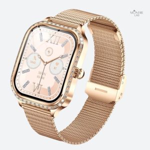 Montre connectée femme cadran rose doré à strass