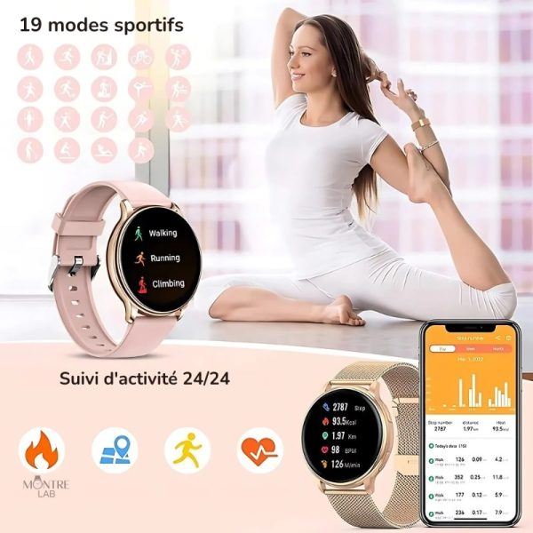 Montre intelligente pour femme, design maille milanaise